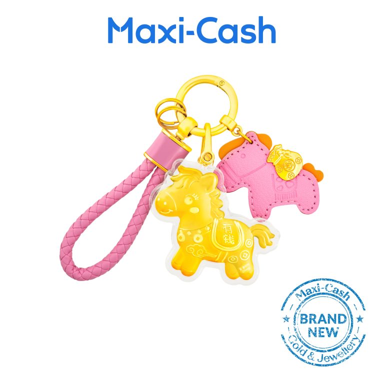 Blissful Pony Key Ring (Pink) in 999 Gold