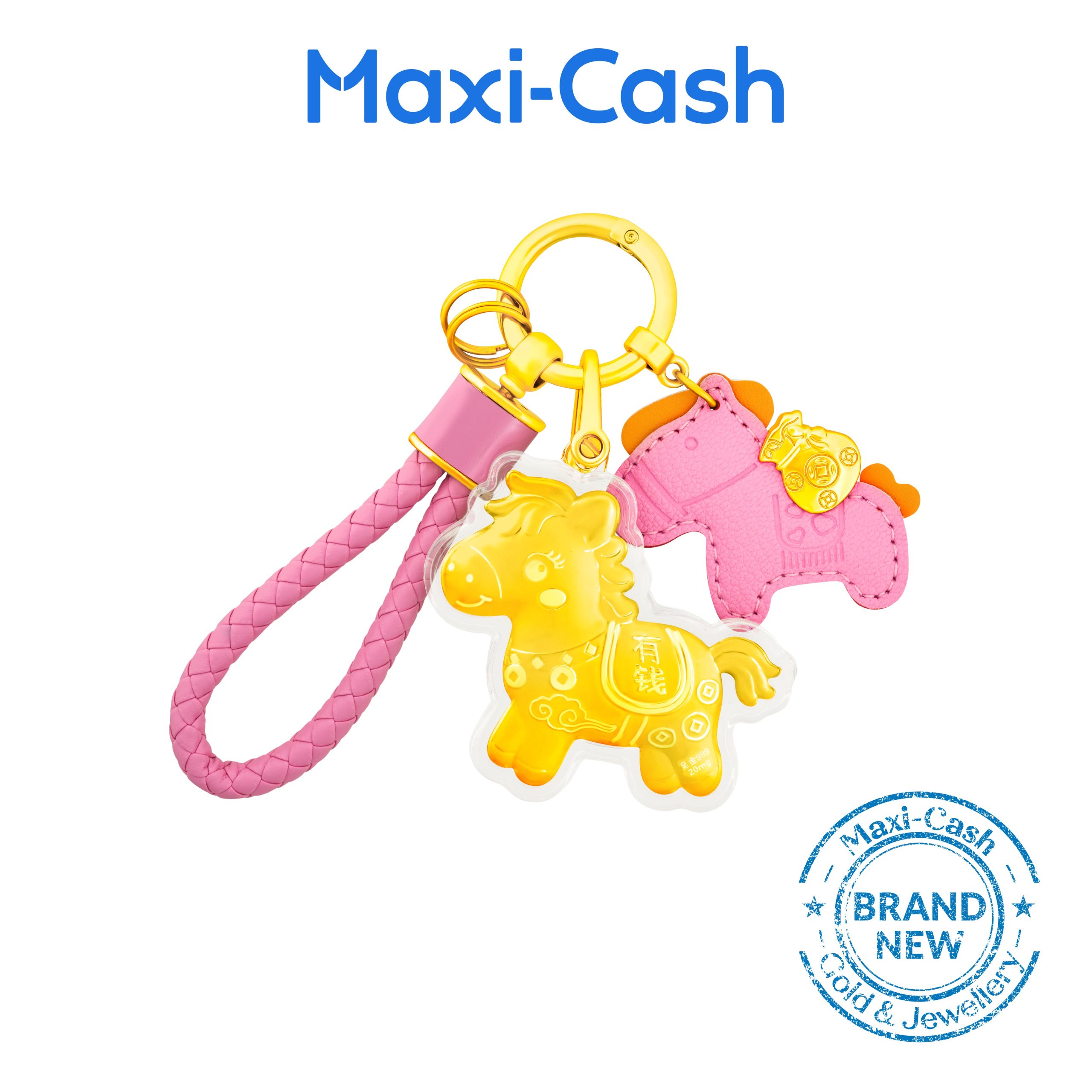 Blissful Pony Key Ring (Pink) in 999 Gold