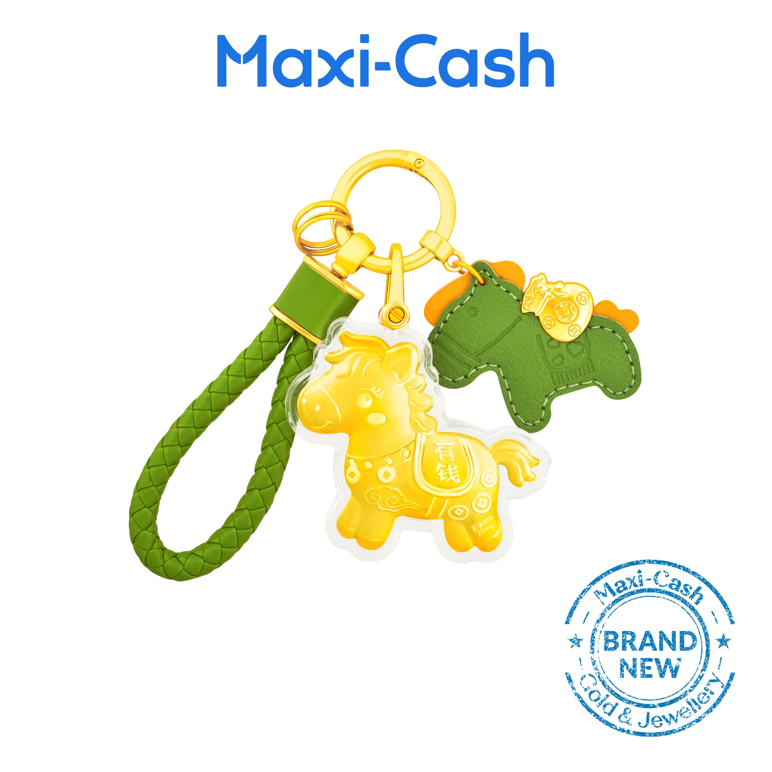 Abundance Pony Key Ring (Green) in 999 Gold