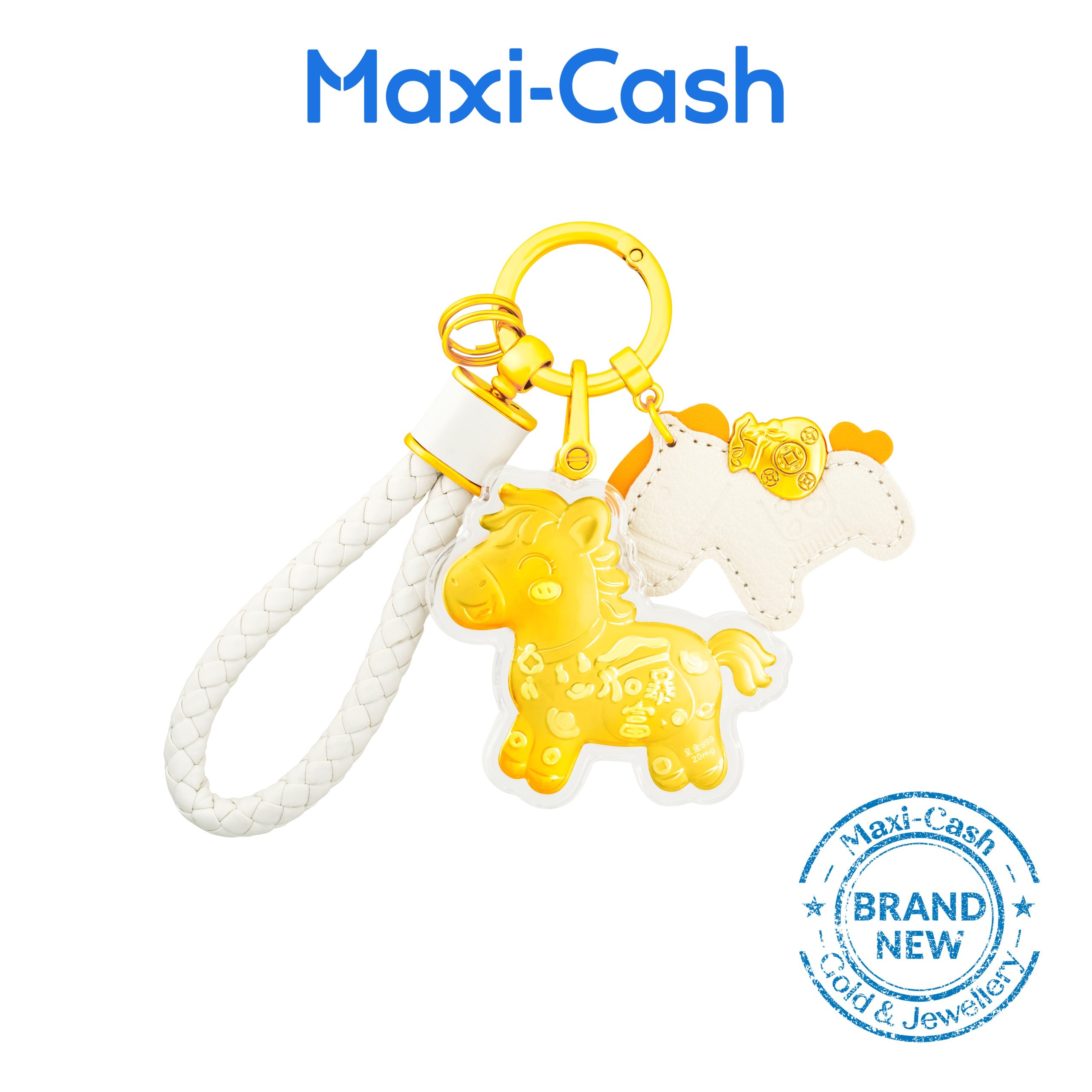 Prosperity Pony Key Ring (White) in 999 Gold