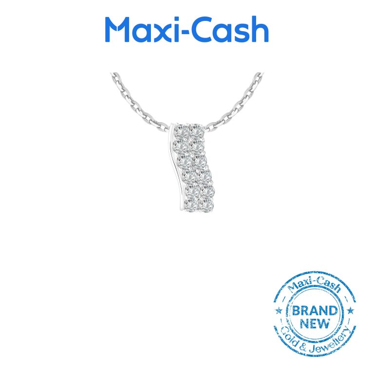 True Carat Diamond Linear Wave Pendant in 18K White Gold