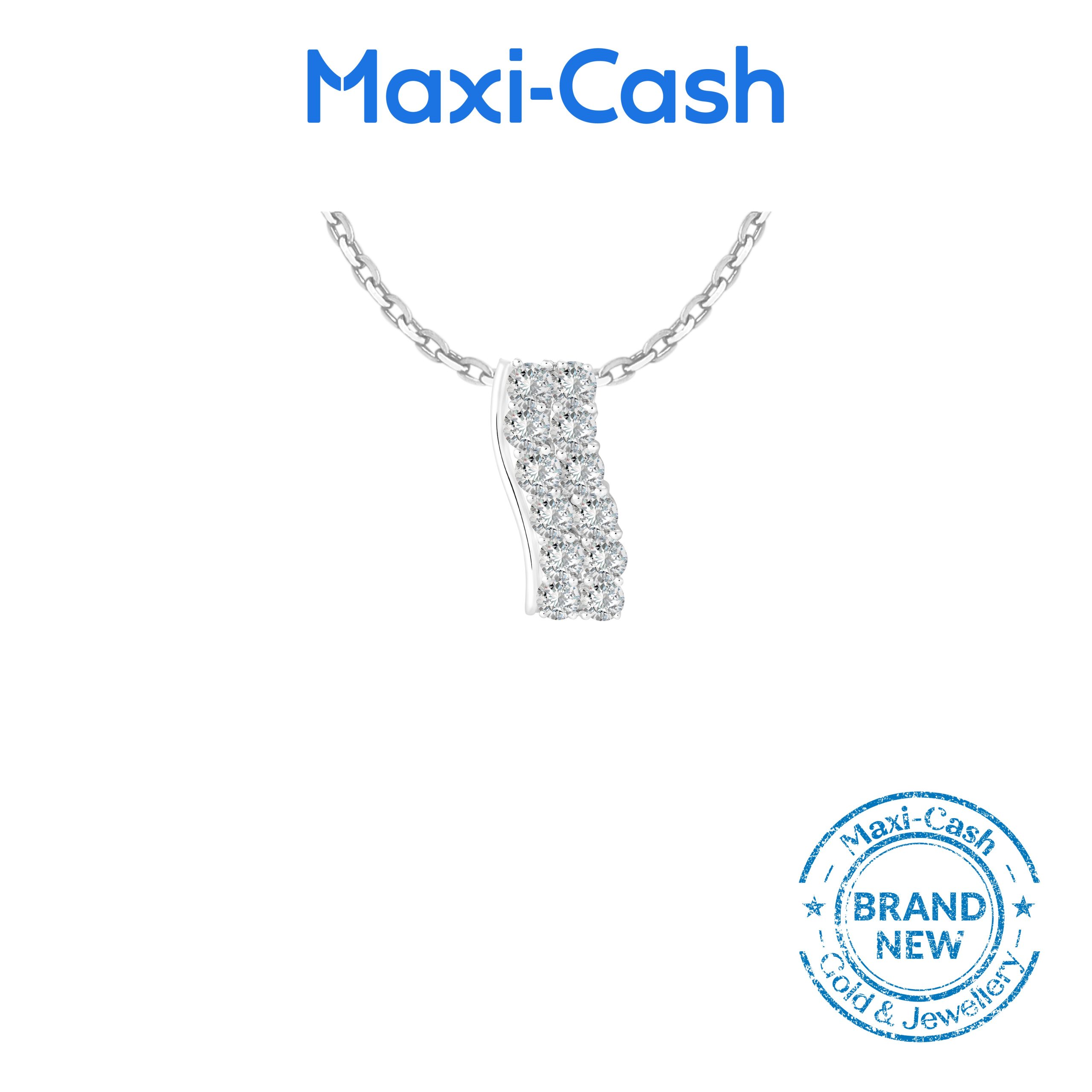 True Carat Diamond Linear Wave Pendant in 18K White Gold