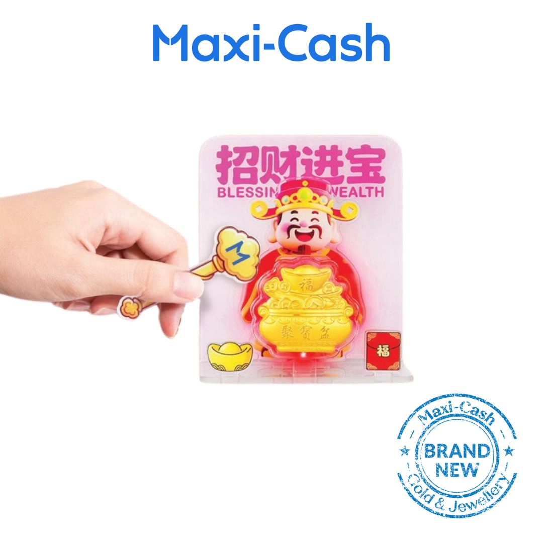 Glowing Wealth God of Fortune Display in 999 Gold